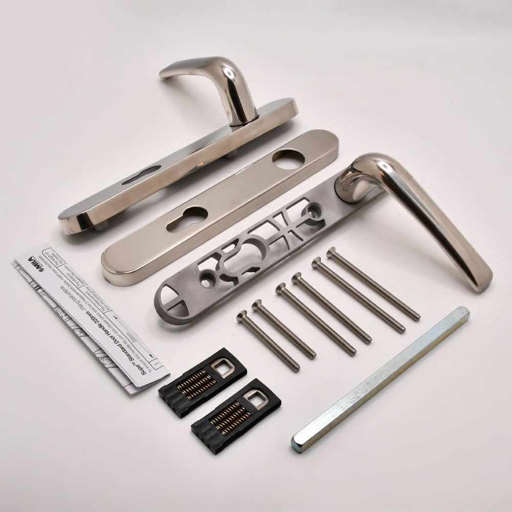 Grade 304 Stainless Steel Lever Lever UPVC Multipoint Door Handles - 92mm PZ Sprung 122mm Screw Centres