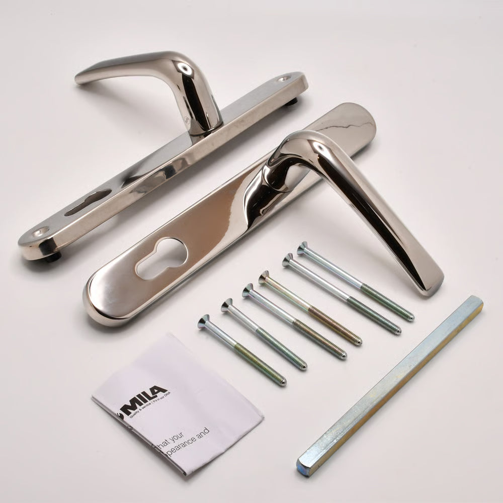 Grade 304 Stainless Steel Lever Lever UPVC Multipoint Door Handles - 92mm PZ Sprung 210mm Screw Centres