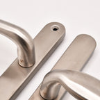 Grade 304 Stainless Steel Lever Moveable Pad Offset UPVC Multipoint Door Handles - 92/62mm PZ Sprung 210mm Screw Centres