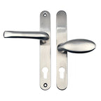 Grade 304 Stainless Steel Lever Moveable Pad Offset UPVC Multipoint Door Handles - 92/62mm PZ Sprung 210mm Screw Centres