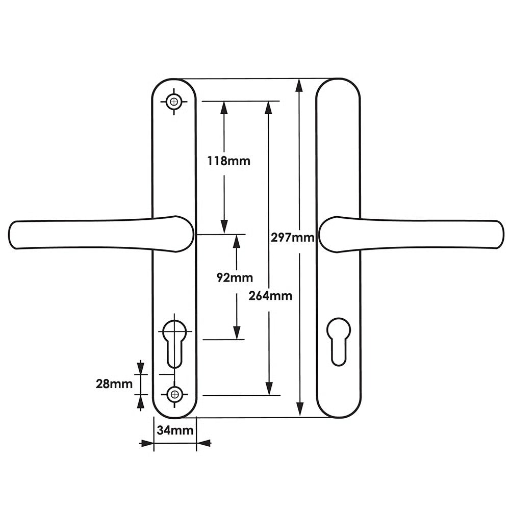 Lever Lever Universal UPVC Multipoint Door Handles - 92mm PZ - Sprung - 264mm Screw Centres