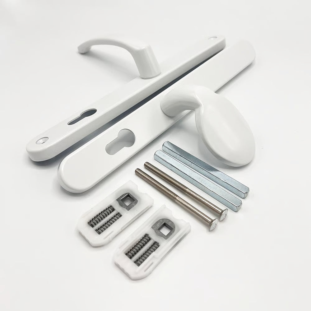 Universal Lever Moveable Pad Offset UPVC Multipoint Door Handles - 92/62mm PZ - Sprung - 264mm Screw Centres