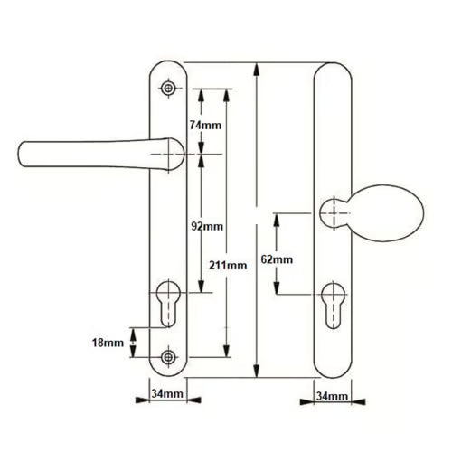 Ultion TS007 2* Lever Pad UPVC Multipoint Door Handles - 92/62mm PZ Sprung 211mm Screw Centres