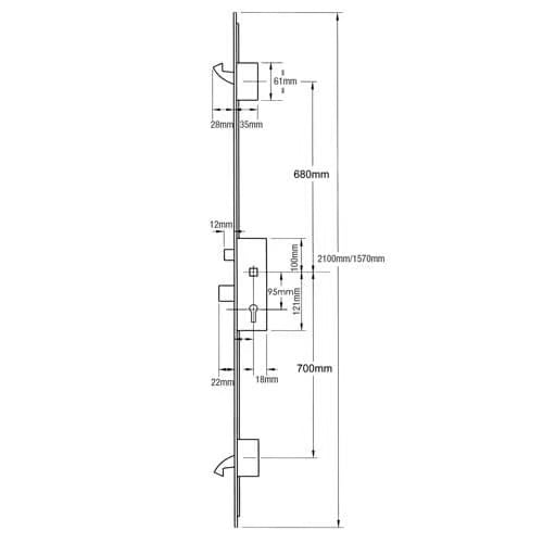 Vectis Mortice Key Latch Deadbolt 2 Hooks Split Spindle Multipoint Door Lock