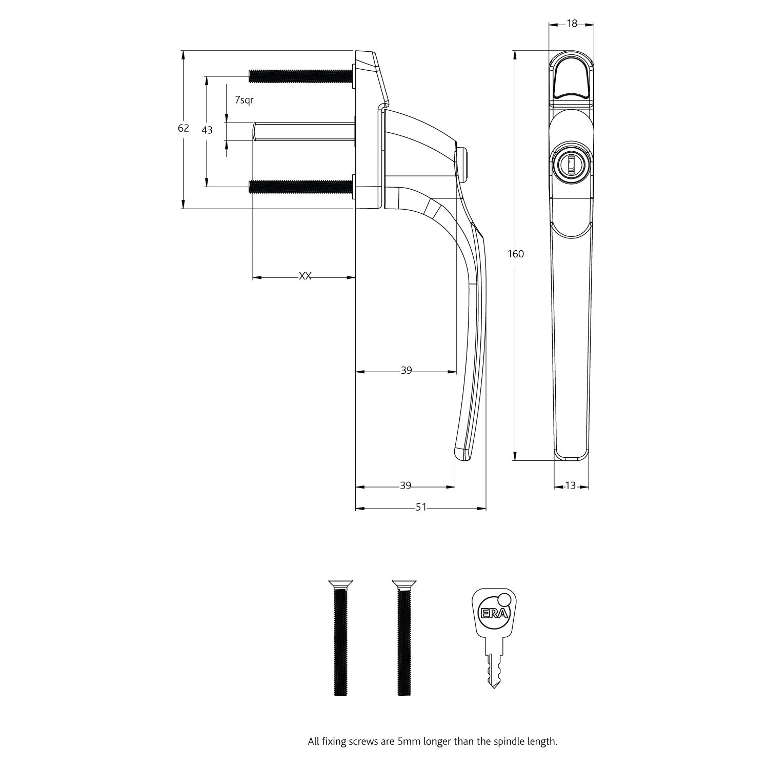 Decorative Inline Non Locking Window Handle