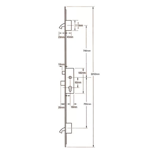 Trulock Latch Deadbolt 2 Hooks 24mm U-Rail Faceplate Multipoint Door Lock - Option 1