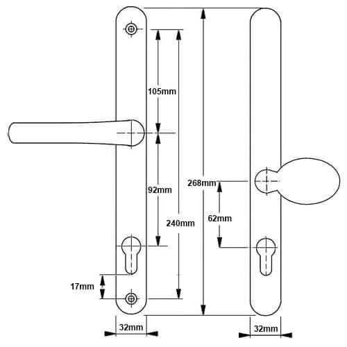 Blenheim Lever Moveable Pad UPVC Multipoint Door Handles - 92mm/62mm PZ Sprung 240mm Screw Centres