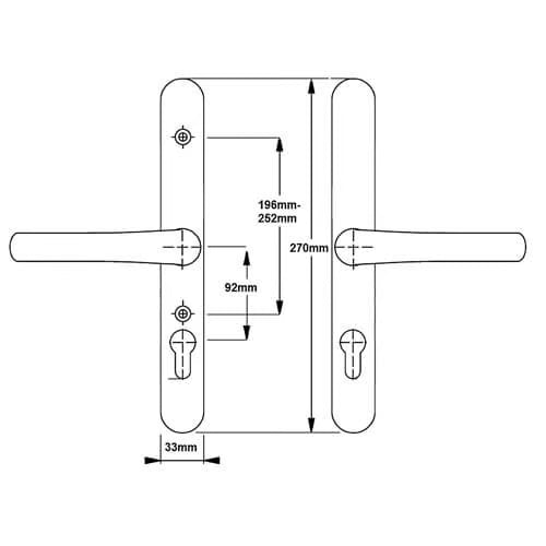 Adjustable Lever Lever UPVC Multipoint Door Handles - 92mm PZ Sprung 196-252mm Screw Centres