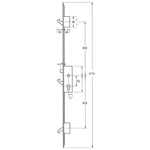 YS170 Latch 3 Hooks 20mm Round Faceplate Multipoint Door Lock - Option 2