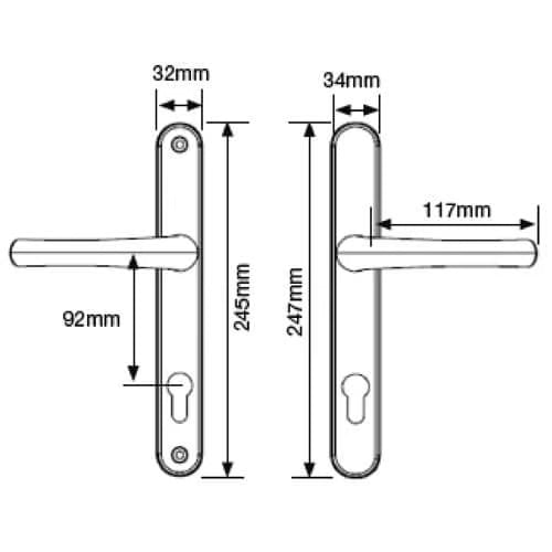 PAS24 Lever Lever UPVC Multipoint Door Handles - 92mm PZ Sprung 215mm Screw Centres