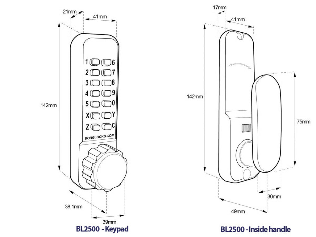 BL2501 FT Fire Tested Tubular Latch Digital Lock with Knob Turn
