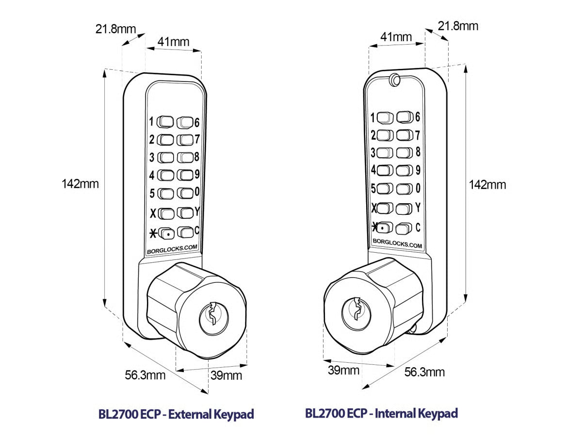 BL2771 ECP MG Easicode Pro Tubular Latch Back To Back Digital Lock with Knob Turn & Key Override Marine Grade