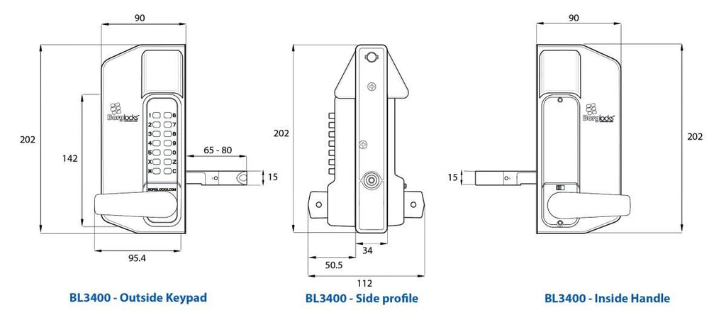BL3400 ECP Easicode Pro Metal Gate Digital Lock with Lever Handle Marine Grade