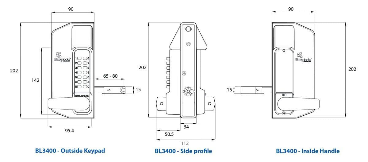 BL3400 ECP Easicode Pro Metal Gate Digital Lock with Lever Handle Marine Grade