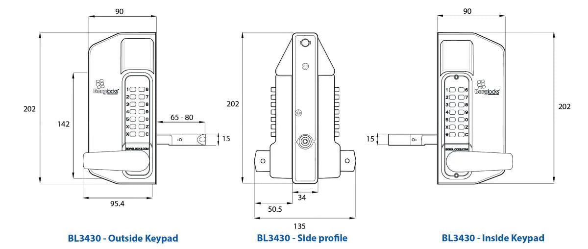 BL3430 ECP Easicode Pro Metal Gate Back To Back Digital Lock with Lever Handle Marine Grade