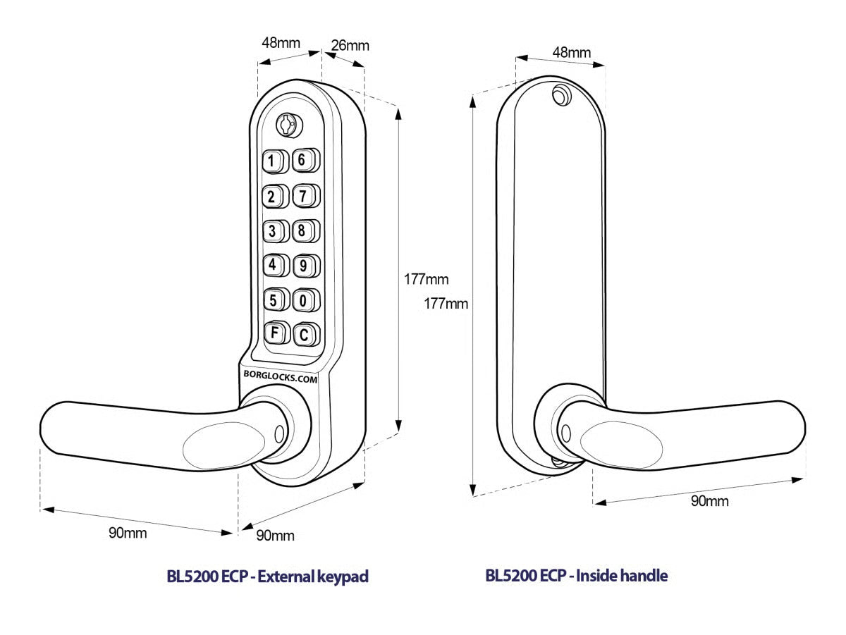 BL5200 ECP Easicode Pro Front & Back Plates Digital Lock with Round Lever Handle & Passage Mode Marine Grade