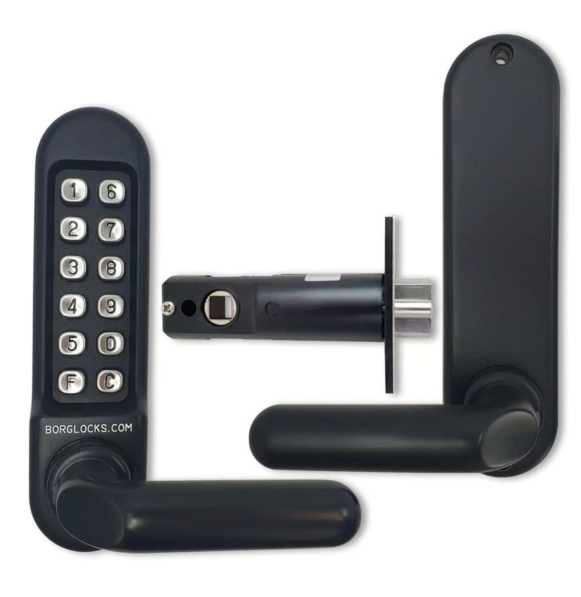 Borg BL5201 MG Tubular Latch Digital Lock with Round Lever Handle & Passage Mode Marine Grade
