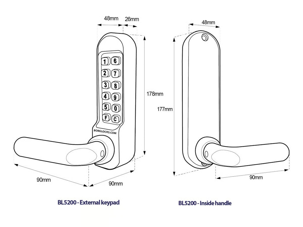 Borg BL5201 MG Tubular Latch Digital Lock with Round Lever Handle & Passage Mode Marine Grade