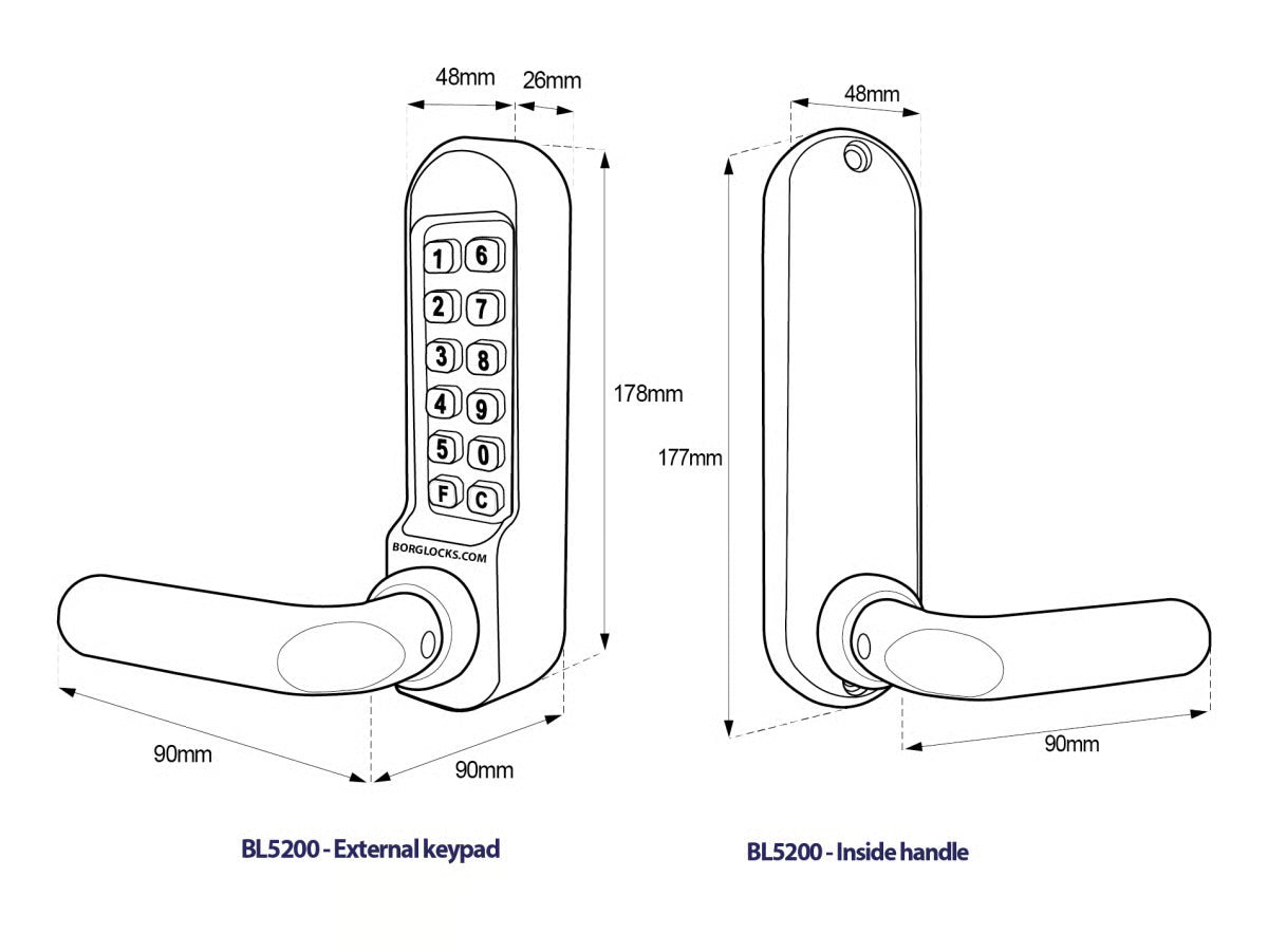 BL5201 ECP Easicode Pro Tubular Latch Digital Lock with Round Lever Handle & Passage Mode Marine Grade