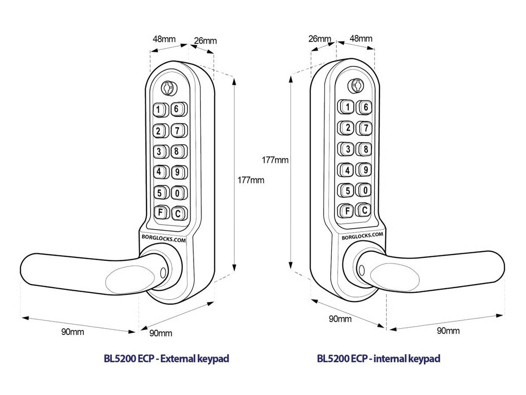 BL5251 ECP Easicode Pro Tubular Latch Back To Back Digital Lock with Round Lever Handle & Passage Mode Marine Grade