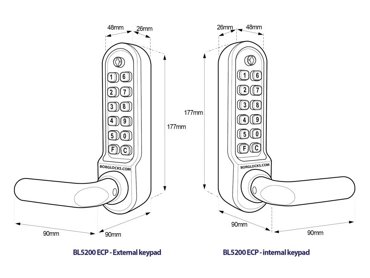BL5251 ECP Easicode Pro Tubular Latch Back To Back Digital Lock with Round Lever Handle & Passage Mode Marine Grade