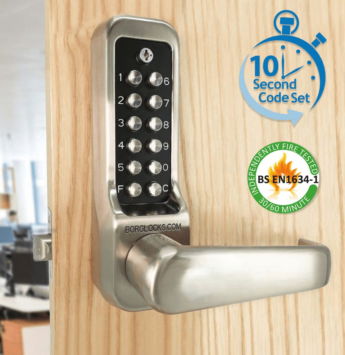 BL7001 ECP FT Easicode Pro Fire Tested Tubular Latch Digital Lock with Lever Handle