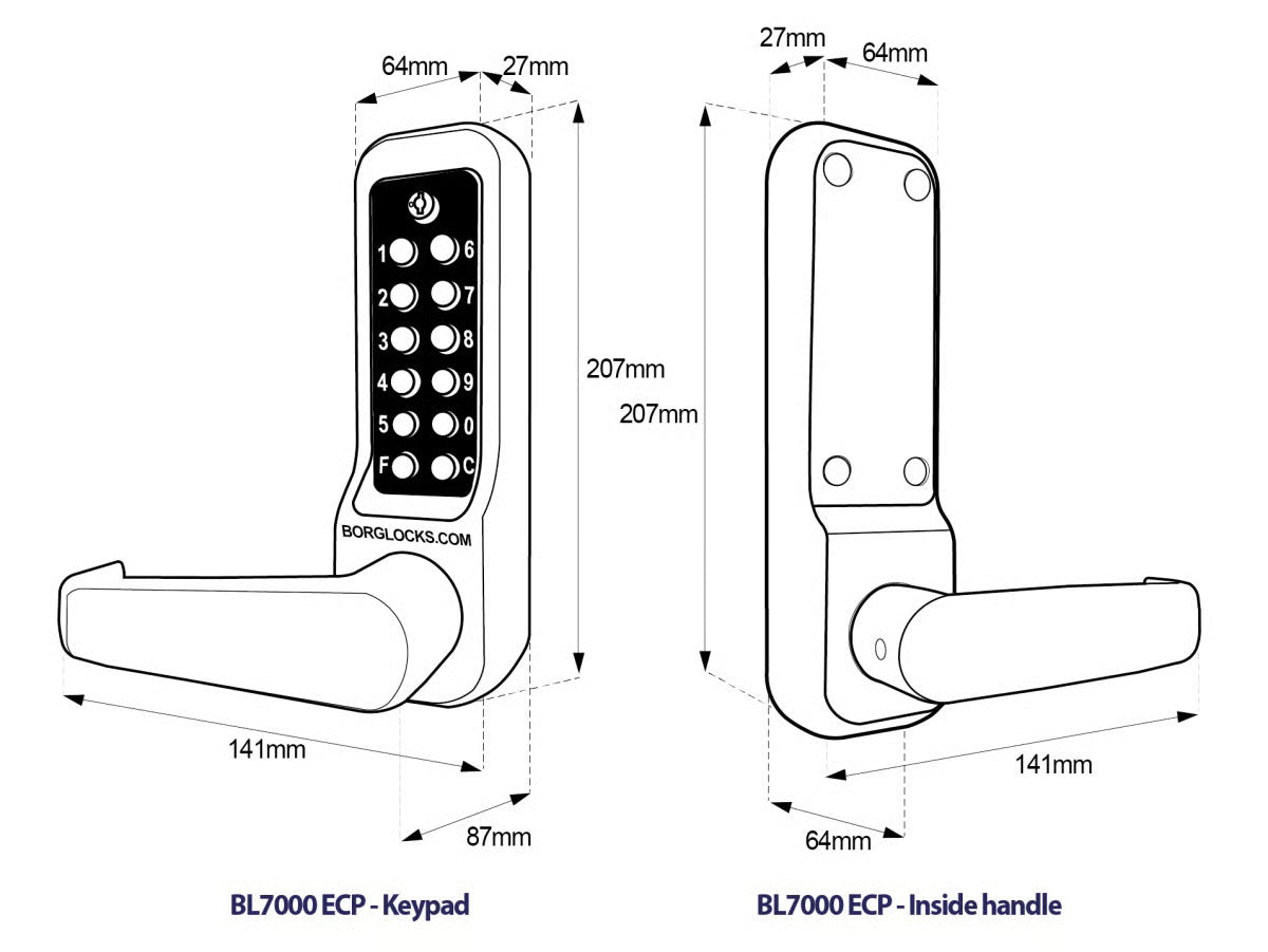 BL7001 ECP FT Easicode Pro Fire Tested Tubular Latch Digital Lock with Lever Handle
