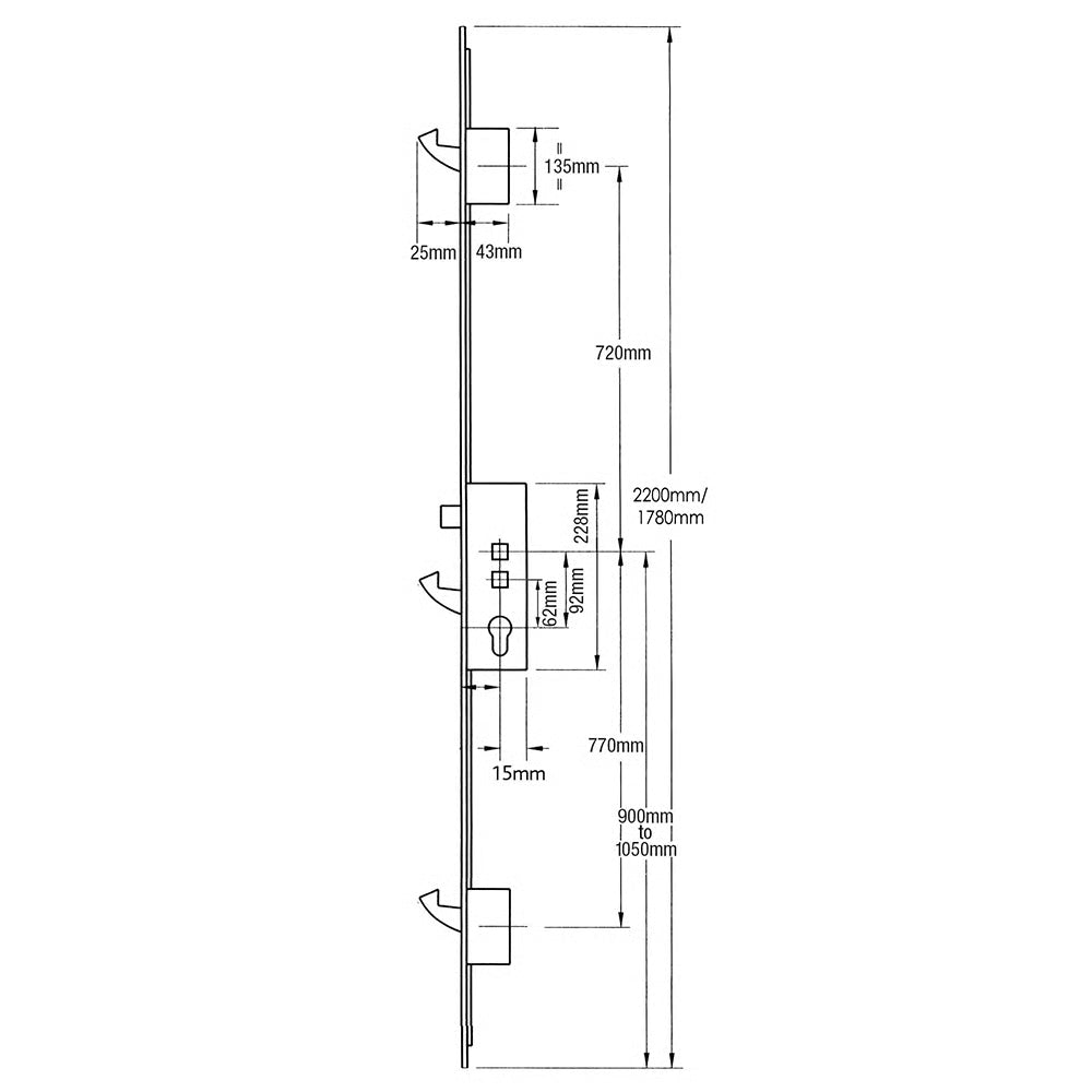Latch 3 Hooks Lift Lever or Double Spindle Multipoint Door Lock