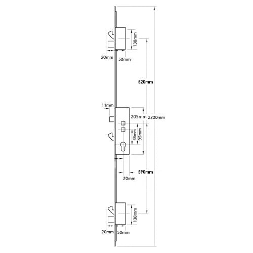 Mantis 2 Latch 3 Hooks 2 Deadbolts Double Spindle Multipoint Door Lock - Option 1 - 16mm Faceplate