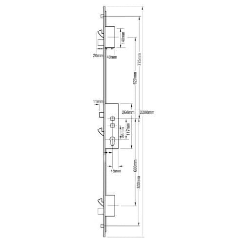 Mantis 1 Latch 3 Hooks 2 Deadbolts 2 Rollers Double Spindle Multipoint Door Lock