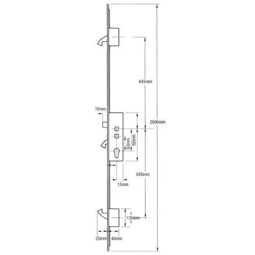 Latch 3 Hooks Double Spindle Multipoint Door Lock