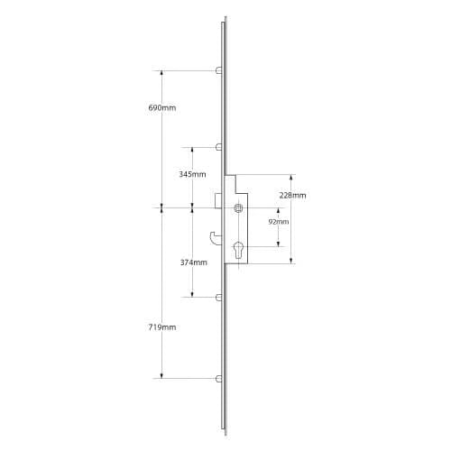 XL Latch Hook 4 Rollers Split Spindle Multipoint Door Lock