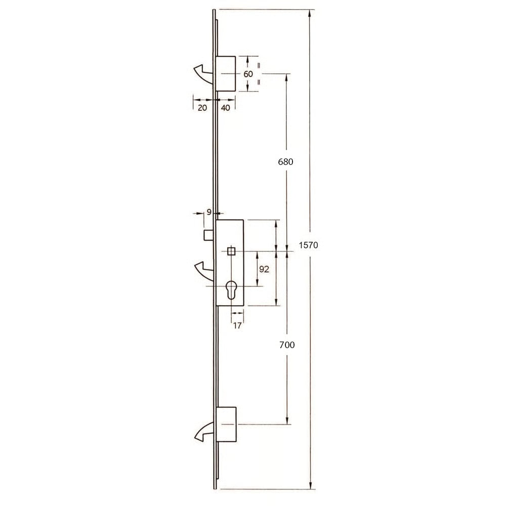YS170 Series Round 20mm Faceplate Multipoint Door Lock - 1570mm